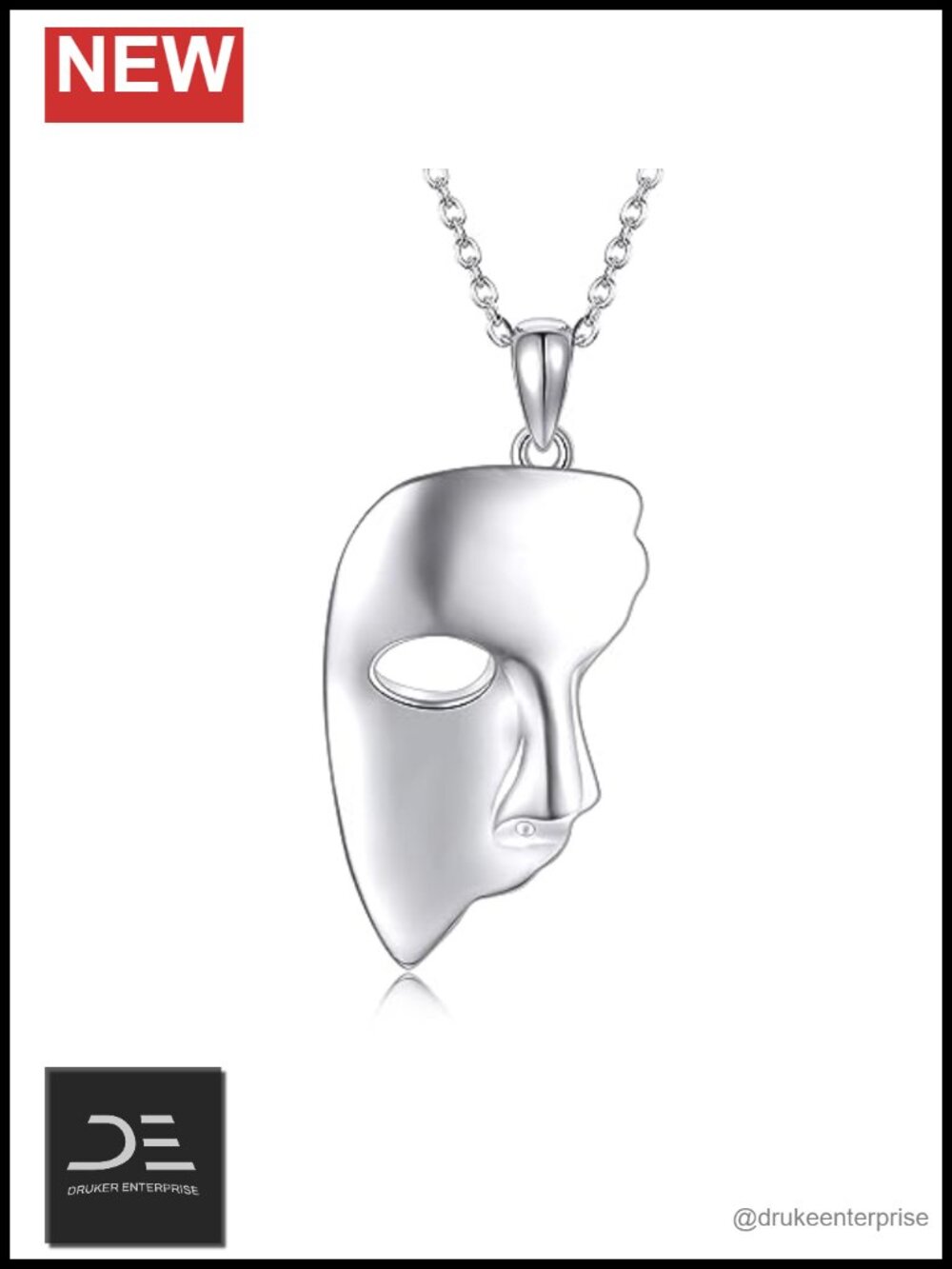 S925 Sterling Silver Phantom Of The Opera Mask Pendant Necklace Musical Theater